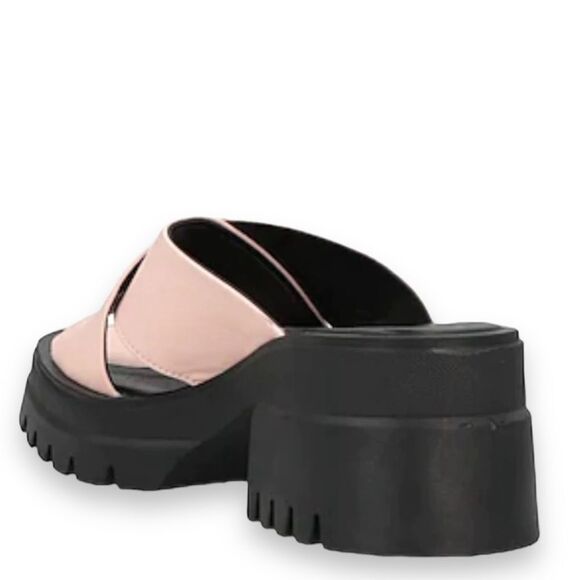 Pink Leather Crisscross Straps Slip On Heel Sandals NEW - Picture 3 of 5